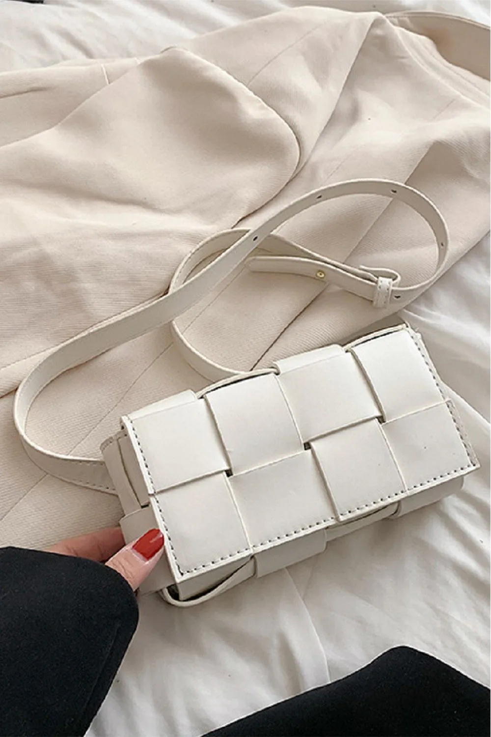 The Jess Vegan Leather Woven Crossbody Bag