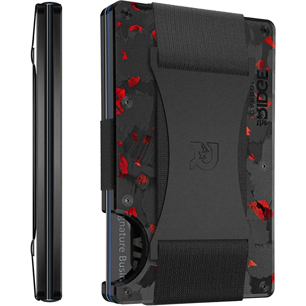 The Ridge Minimalist Slim Wallet For Men - RFID Blocking Front Pocket Credit Card Holder - Aluminum Metal Small Mens Wallets with Cash Strap (Black) | Multiple Colors