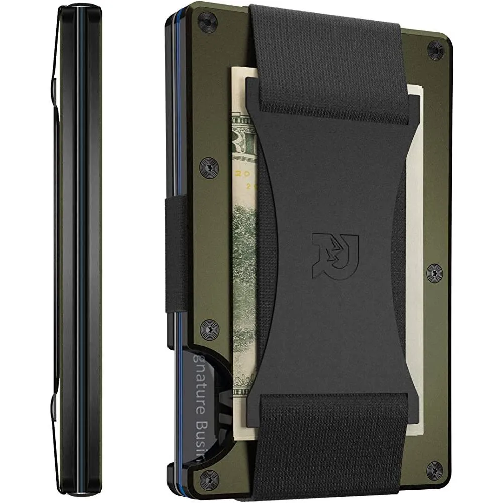 The Ridge Minimalist Slim Wallet For Men - RFID Blocking Front Pocket Credit Card Holder - Aluminum Metal Small Mens Wallets with Cash Strap (Black) | Multiple Colors