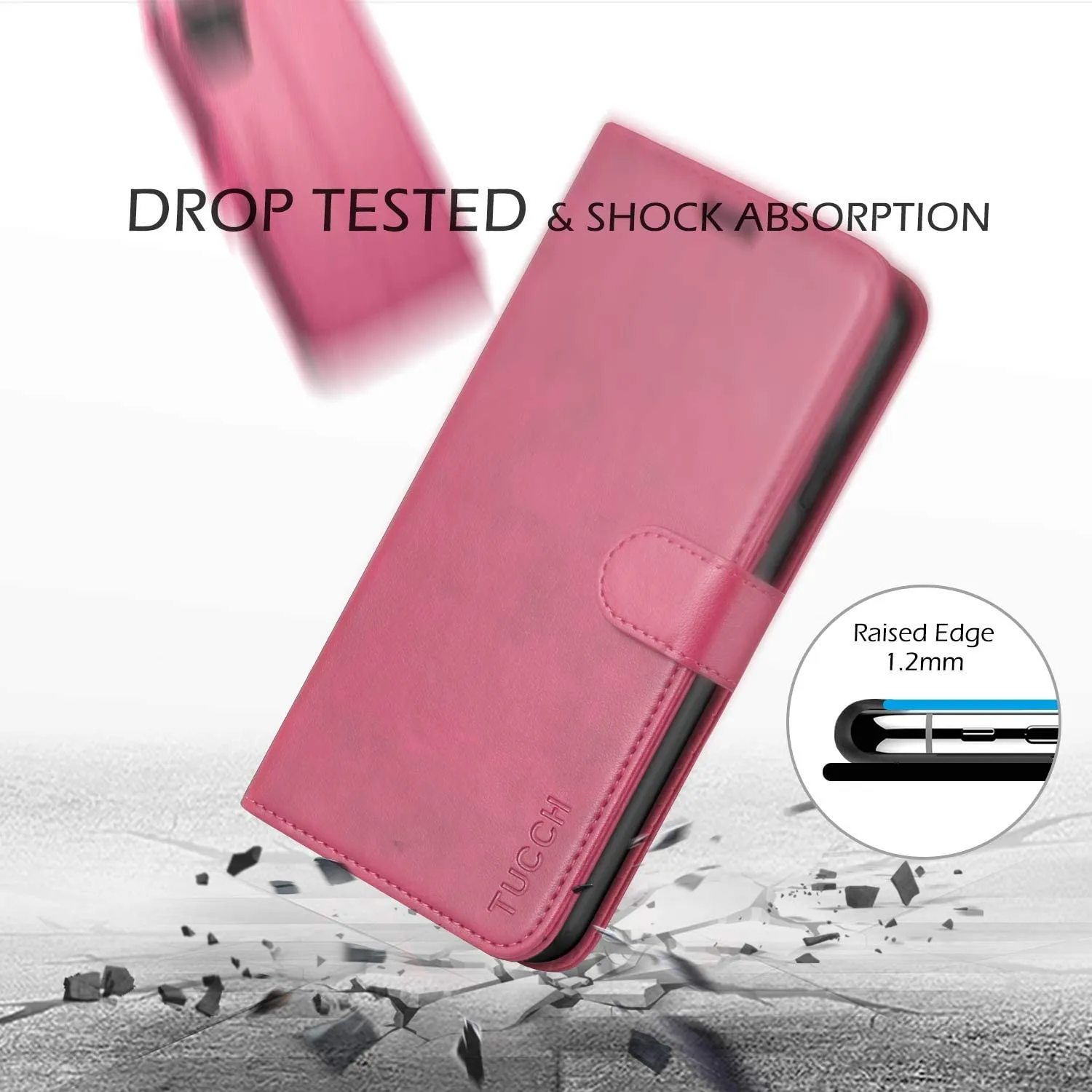 TUCCH iPhone 11 Case, RFID iPhone 11 Wallet Case PU Leather Flip Cover with Credit Card Slot, with Magnetic Clasp Closure and Kickstand Compatible with iPhone 11 (6.1 inch)- Hot Pink