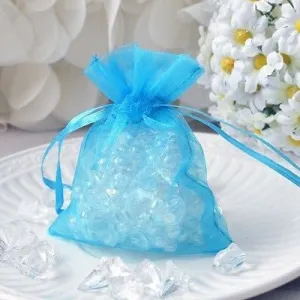 Turquoise Organza Favor Pouches 10 Drawstring Bags 3"x4"