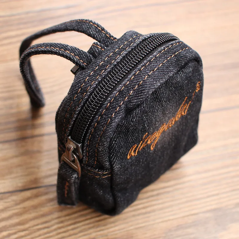 Vintage Mens Blue Denim Mini Pouch Denim Small Card Coin Bag with Lanyard for Women
