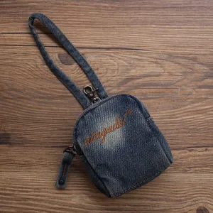 Vintage Mens Blue Denim Mini Pouch Denim Small Card Coin Bag with Lanyard for Women