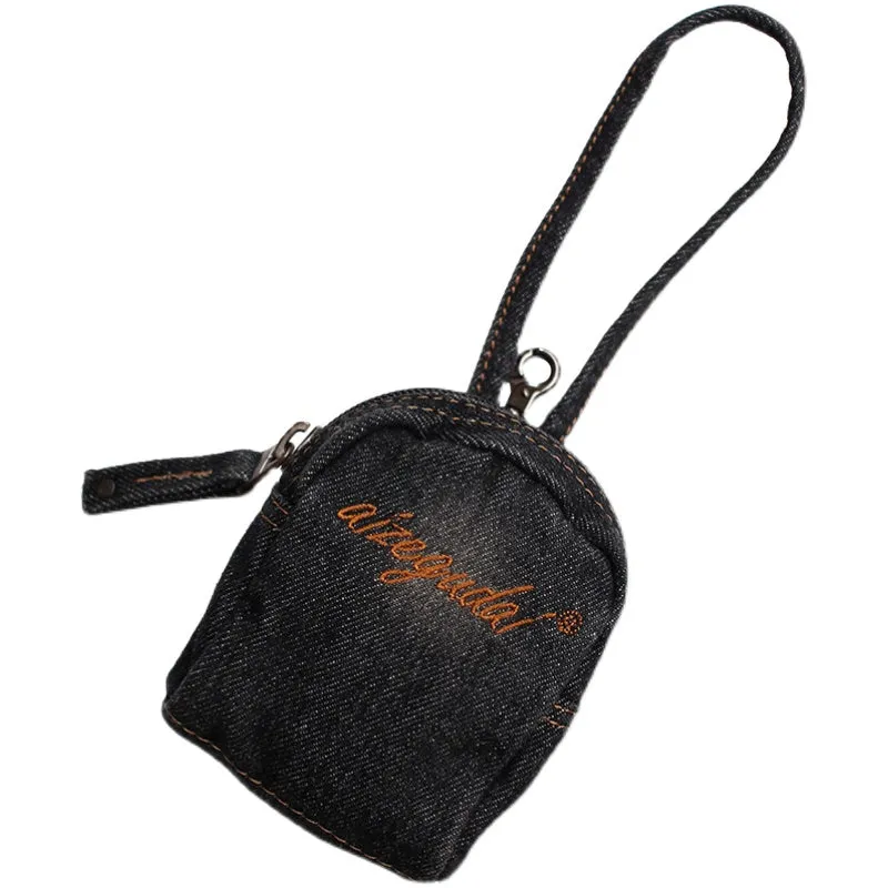 Vintage Mens Blue Denim Mini Pouch Denim Small Card Coin Bag with Lanyard for Women