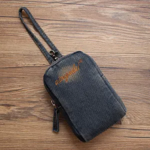 Vintage Womens Black Denim Mini Pouch with Wristlet Denim Small Phone Bag for Women