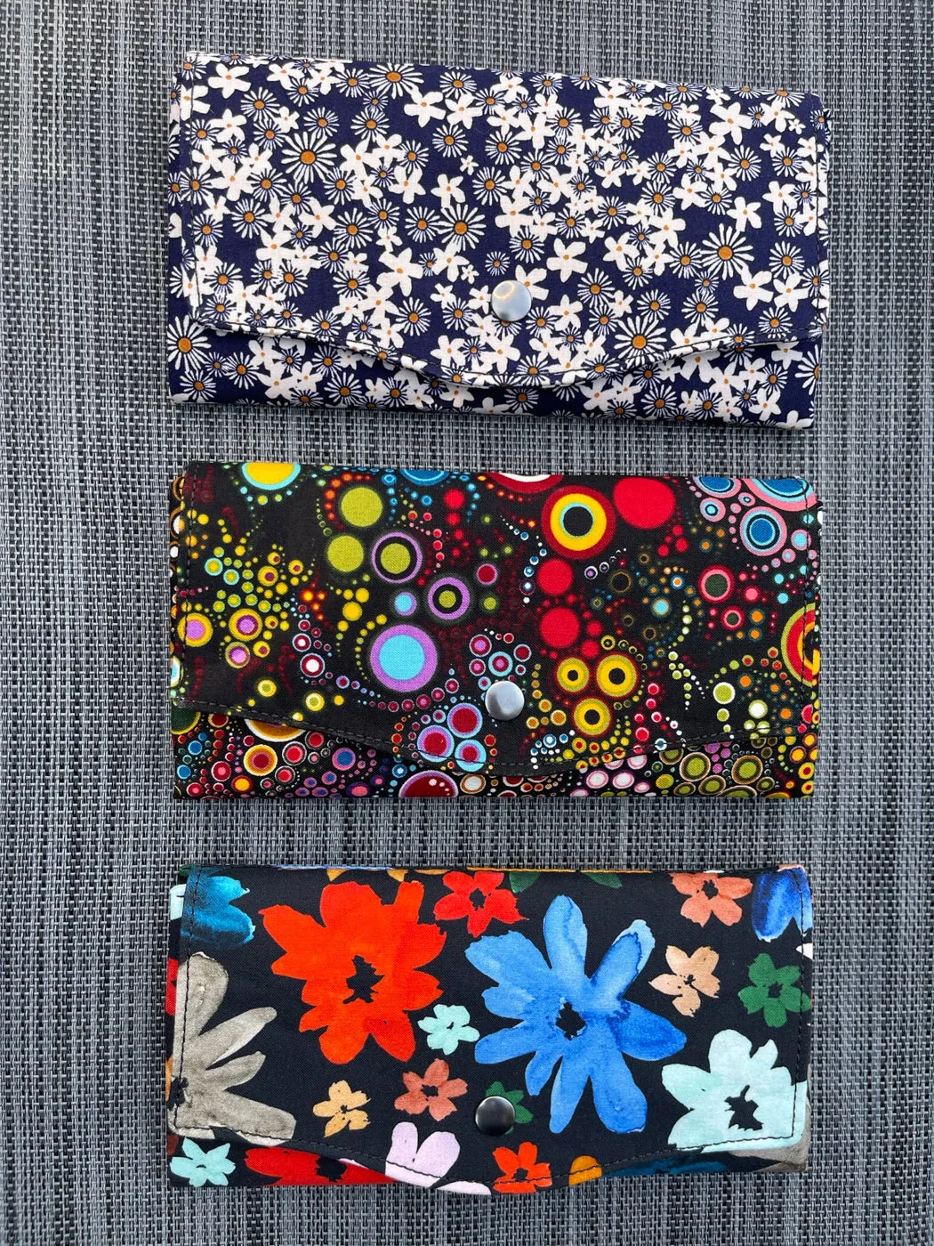Wallet - Slim Large Wallet - Light Weight - Navy Daisy Fabric
