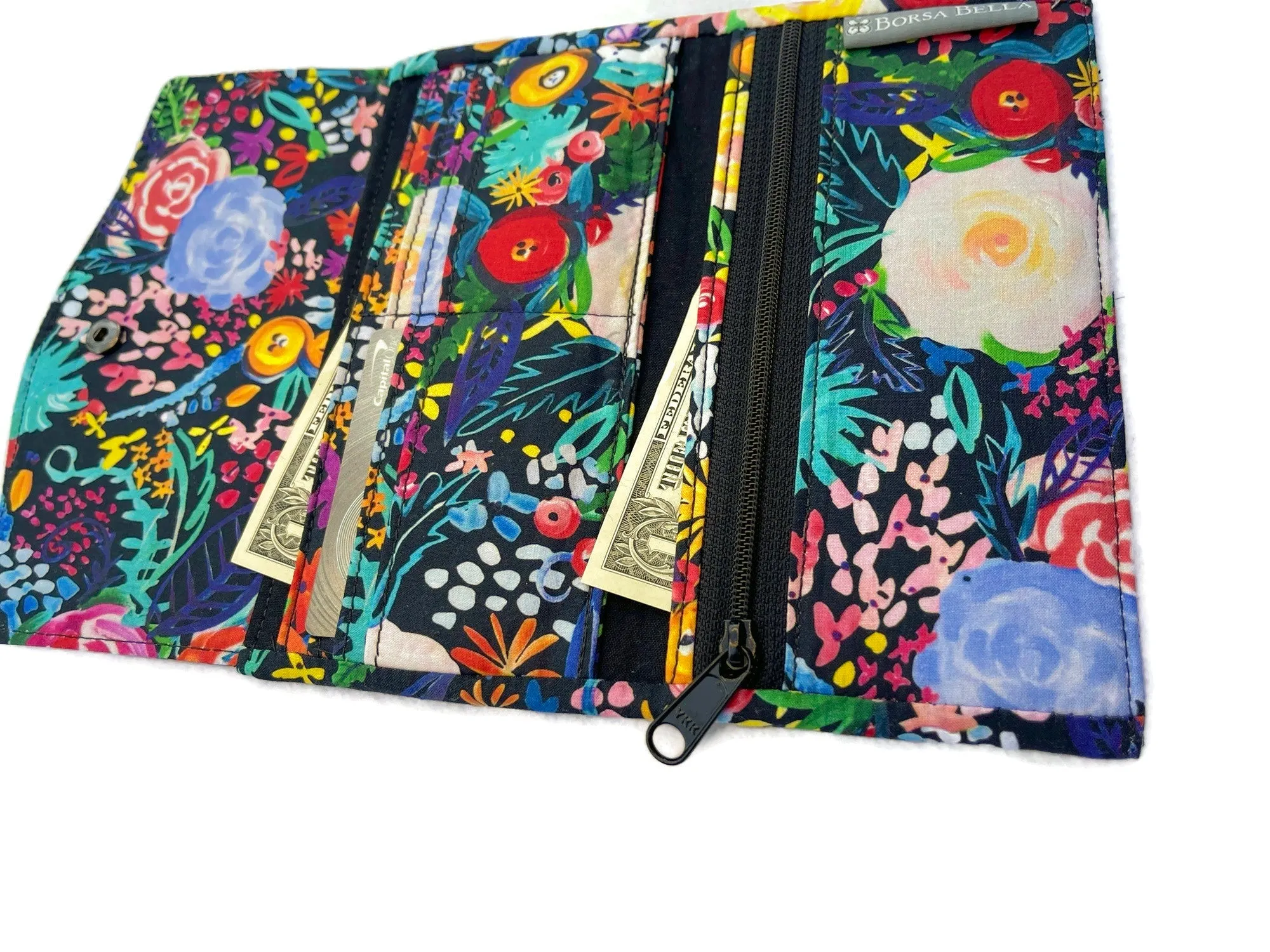 Wallet - Slim Large Wallet - Light Weight - Painted Petals Fabric