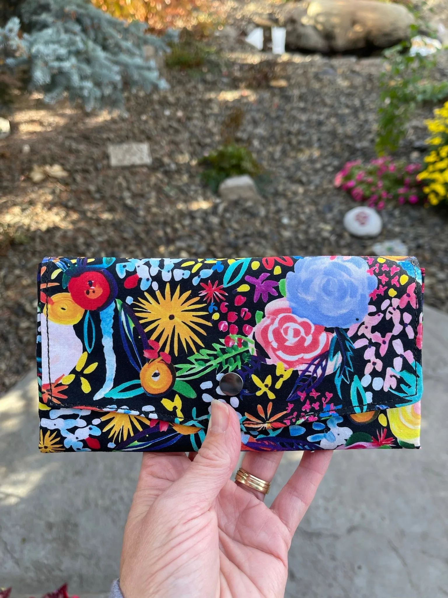 Wallet - Slim Large Wallet - Light Weight - Painted Petals Fabric
