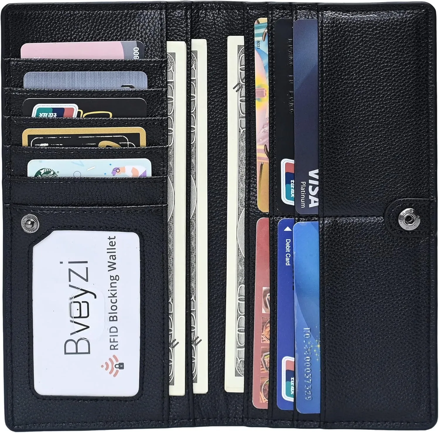 Womens Leather Clutch, RFID Blocking Bifold Credit Card Holder