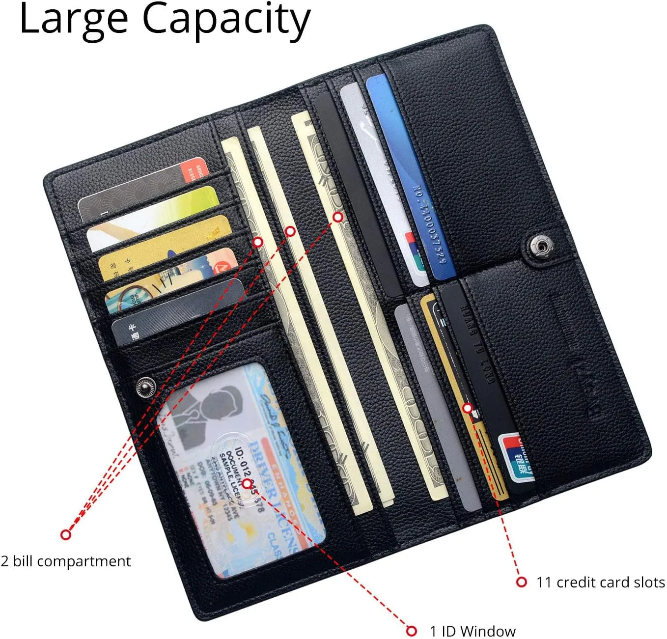 Womens Leather Clutch, RFID Blocking Bifold Credit Card Holder