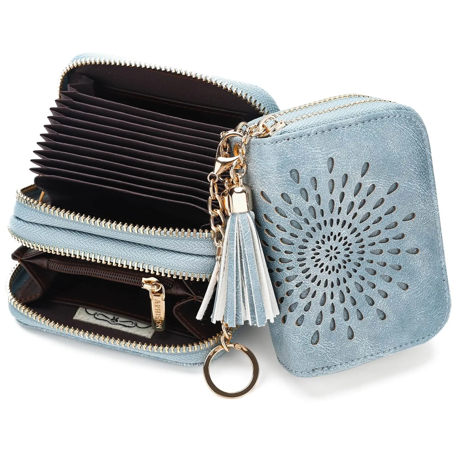 Zipper Card Cases Holder for Women RFID Blocking KeyChain Wallet-Blue Card Holder