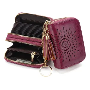 Zipper Card Cases Holder for Women RFID Blocking KeyChain Wallet-Purplosh Red Card Holder
